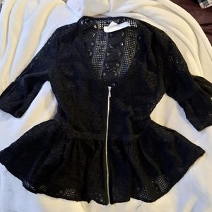 VENUS Black Lace Sheer Top With Zipper